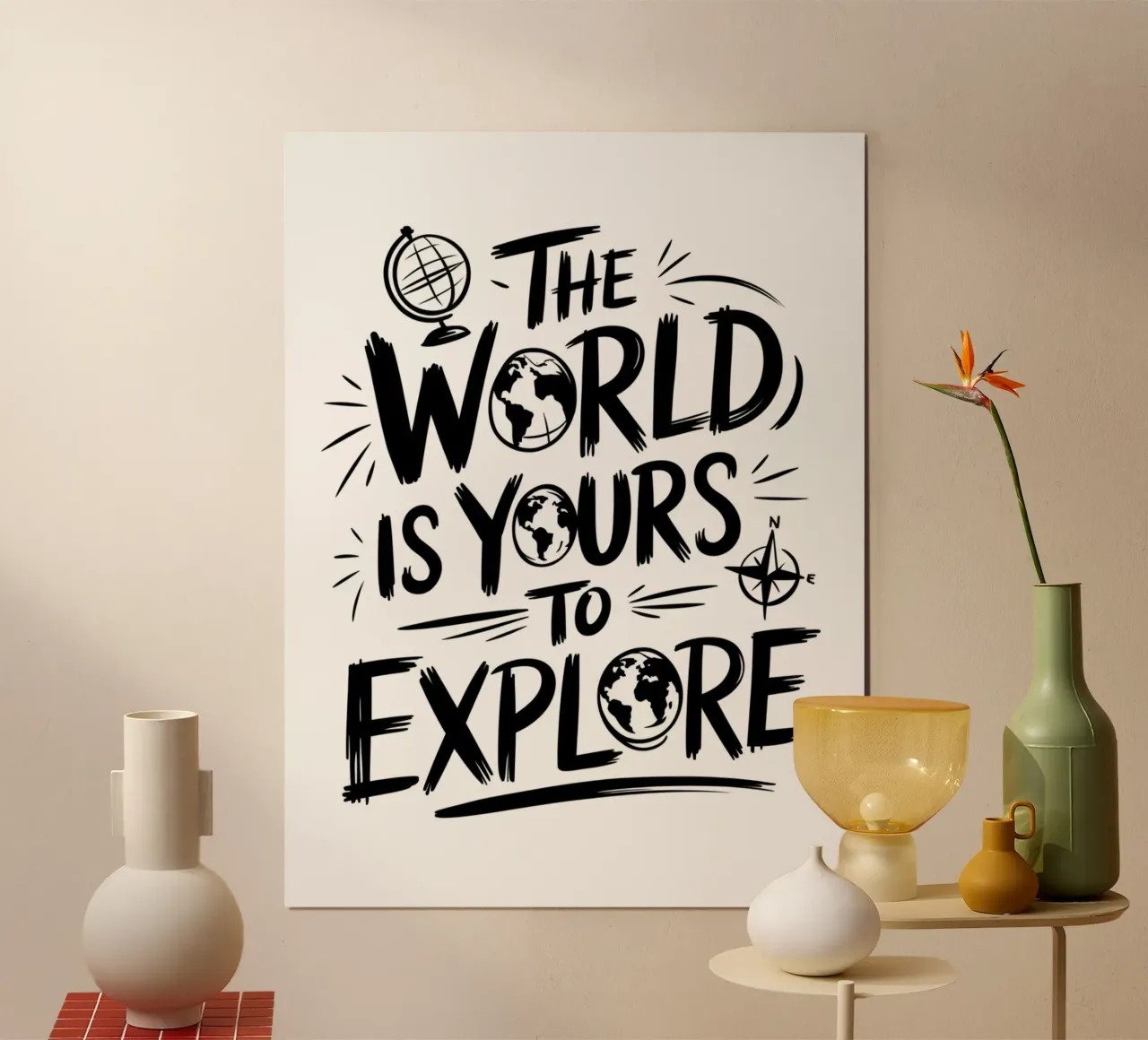 DE WERELD IS VAN JOU OM TE VERKENNEN poster met aluminium frame van logic