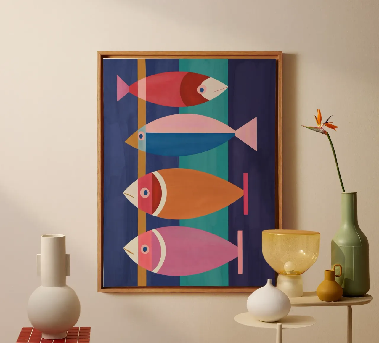 Kleurrijke abstracte vissen canvas met Baklijst van Gaite