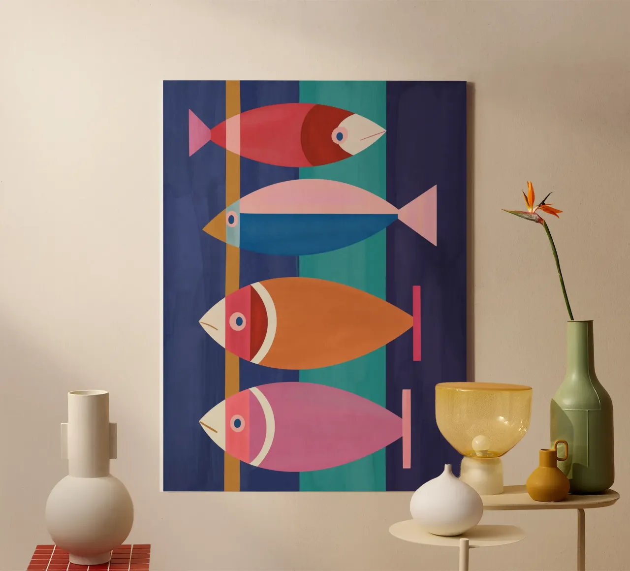 Kleurrijke abstracte vissen canvas met Baklijst van Gaite