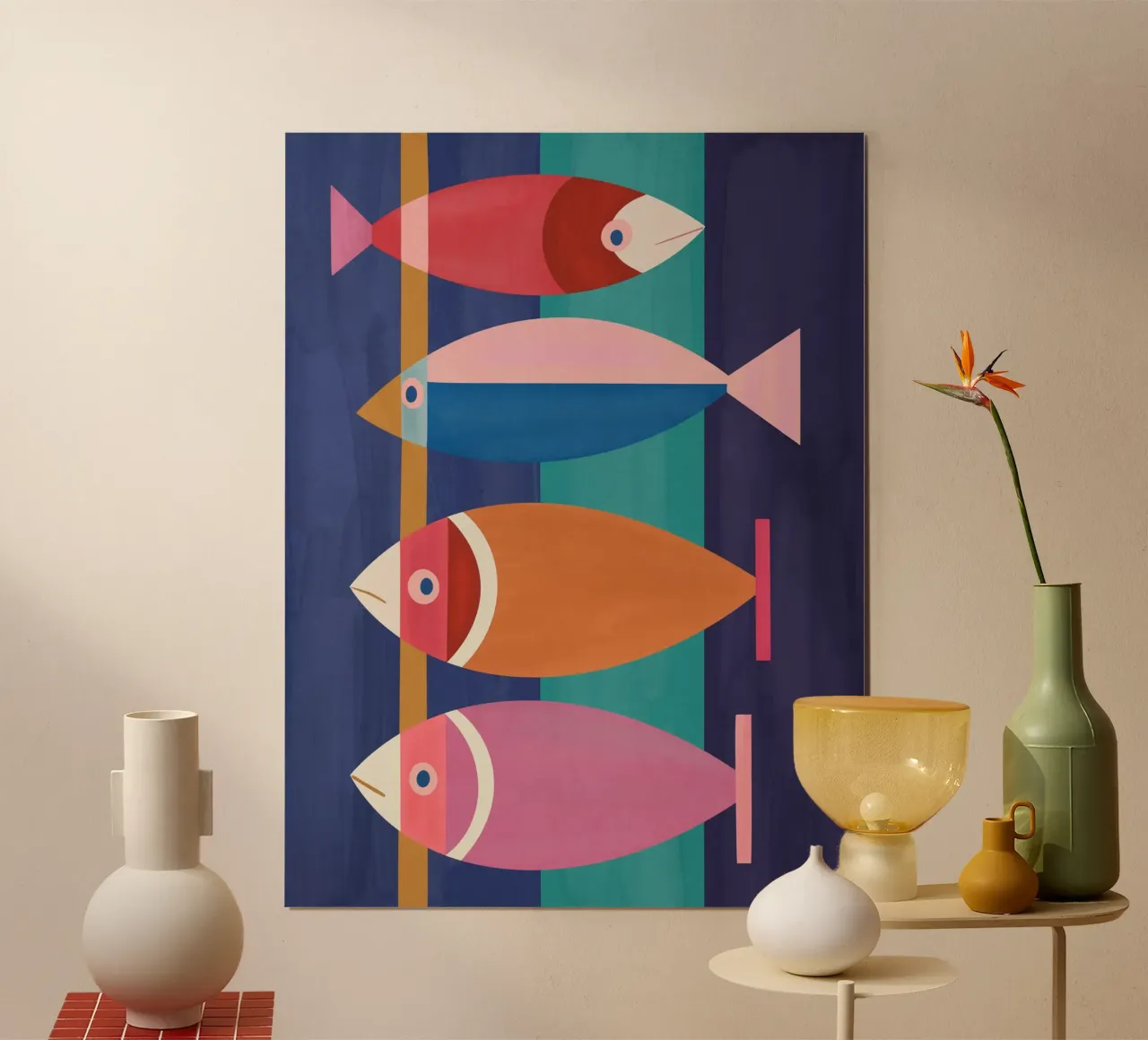 Pesce astratto colorato poster con telaio in legno da Gaite