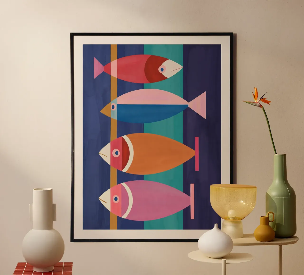Pesce astratto colorato poster con telaio in legno da Gaite
