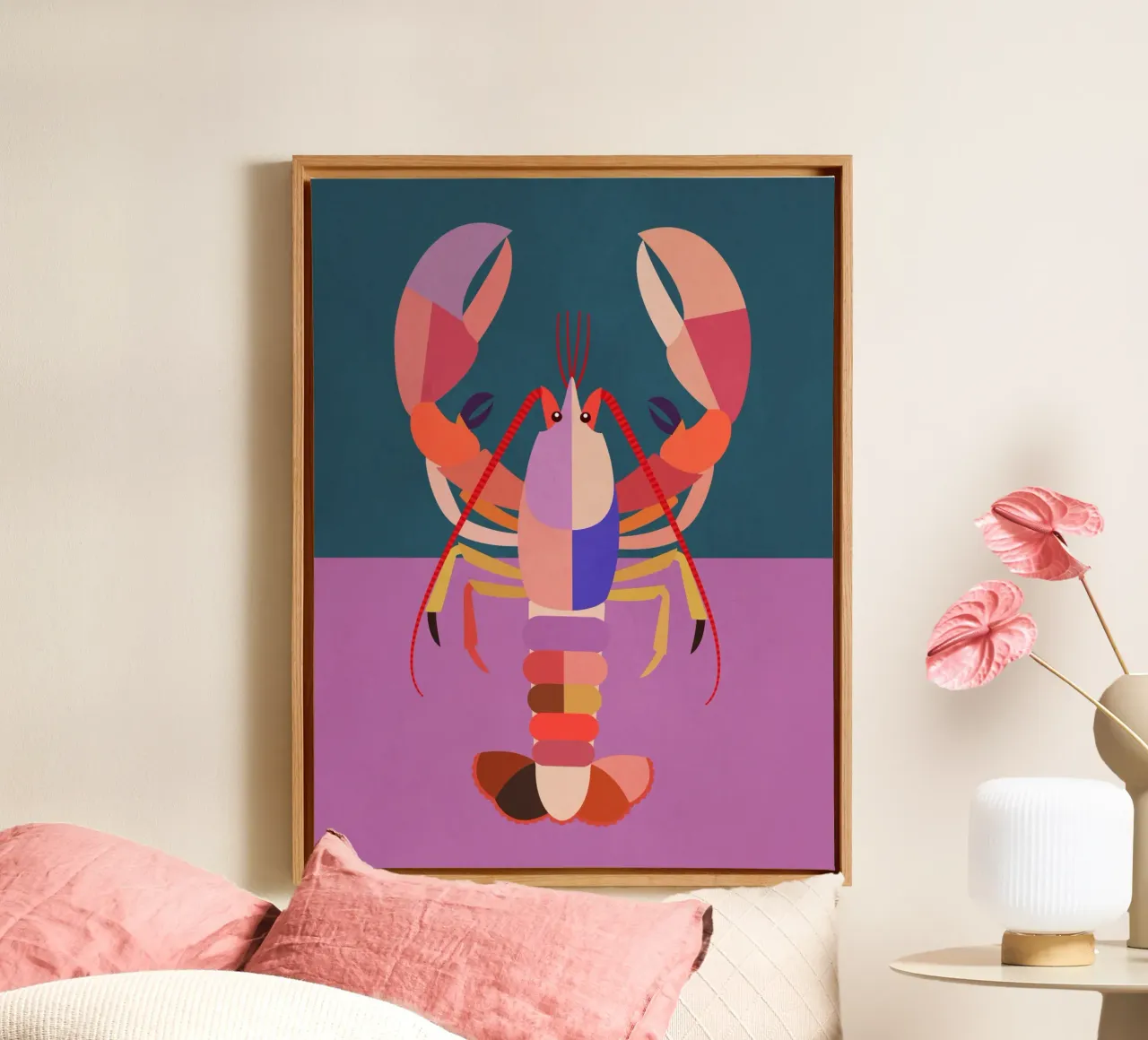 Abstracte kreeft canvas met Baklijst van Gaite