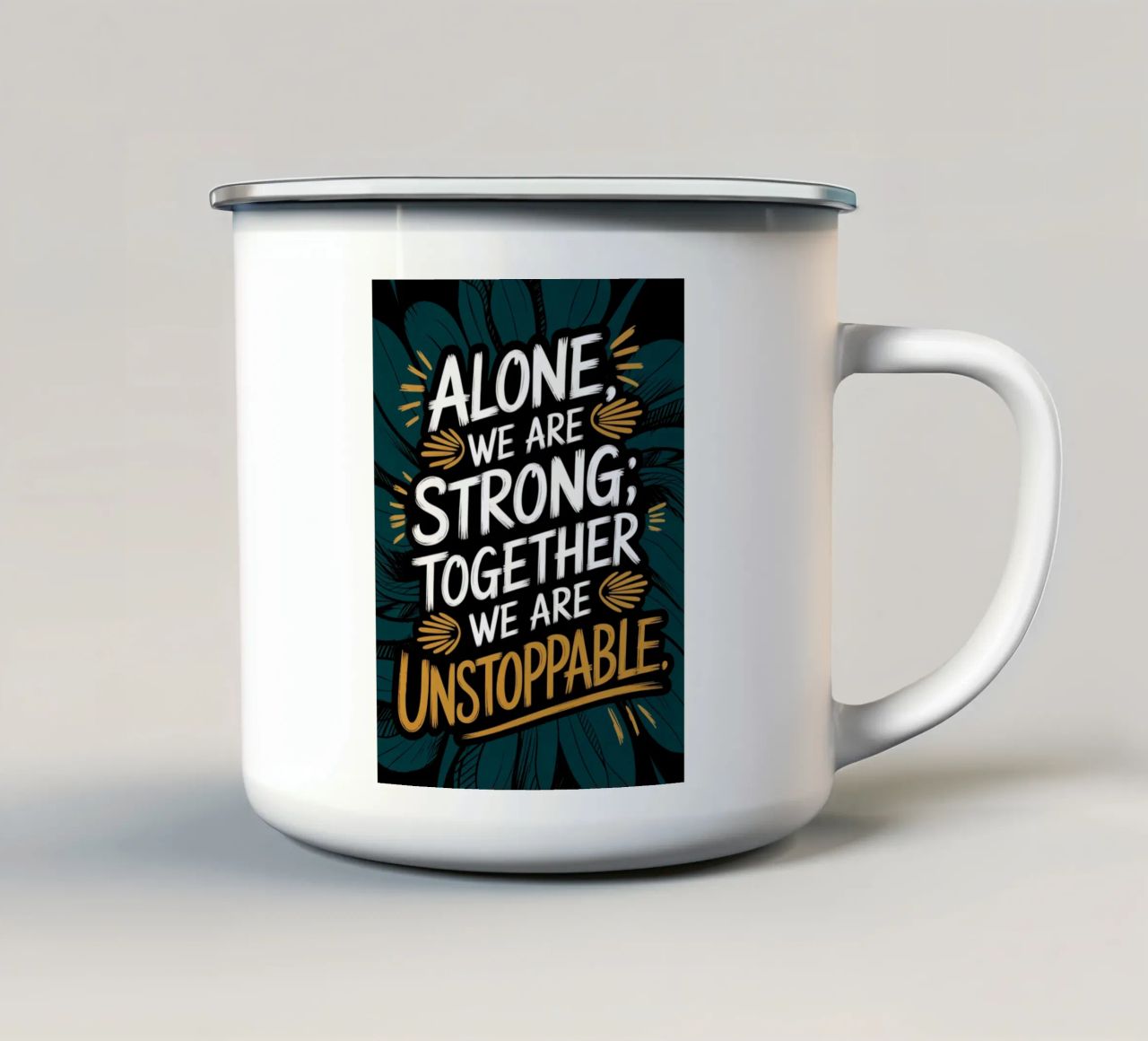 ALONE, WE ARE STRONG; TOGETHER, WE ARE UNSTOPPABLE enamel mug by logic