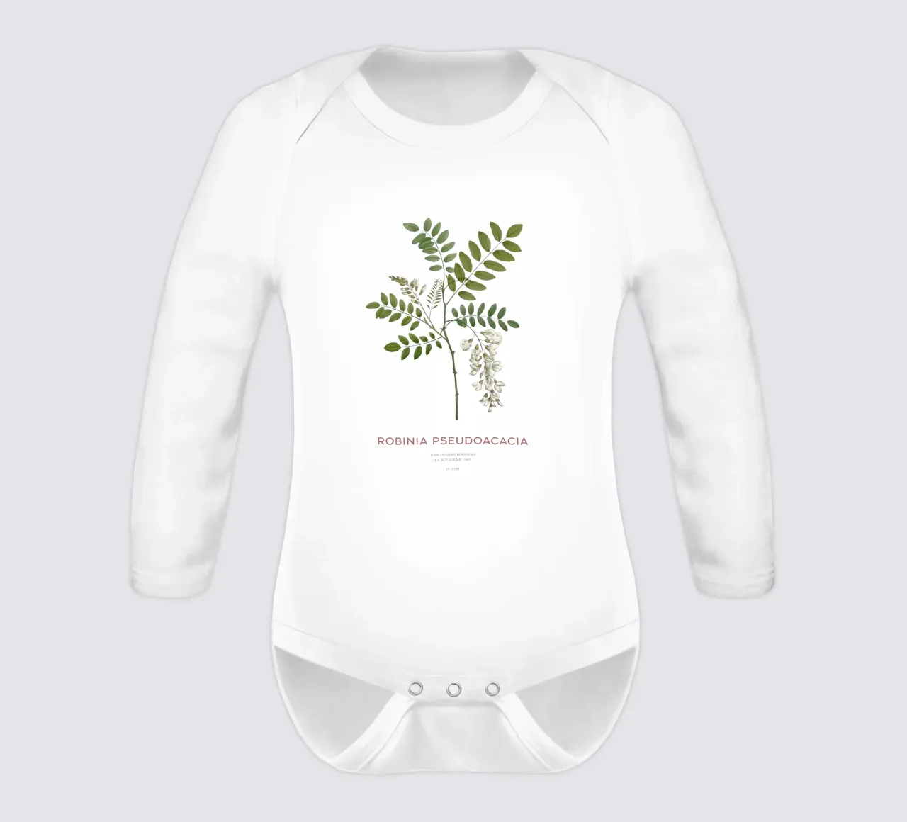 Black locust or Robinia pseudoacacia long-sleeve baby romper by Vintagrafica