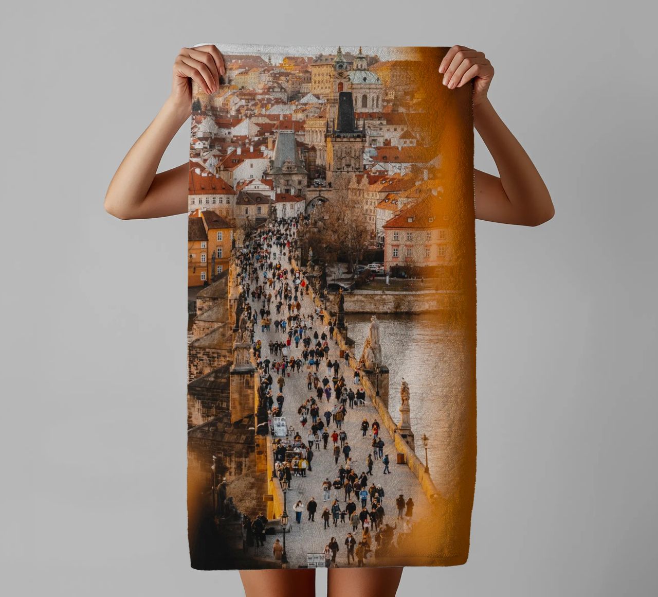 Prague photo - View of Charles Bridge in the evening light towel by Bold and Retro