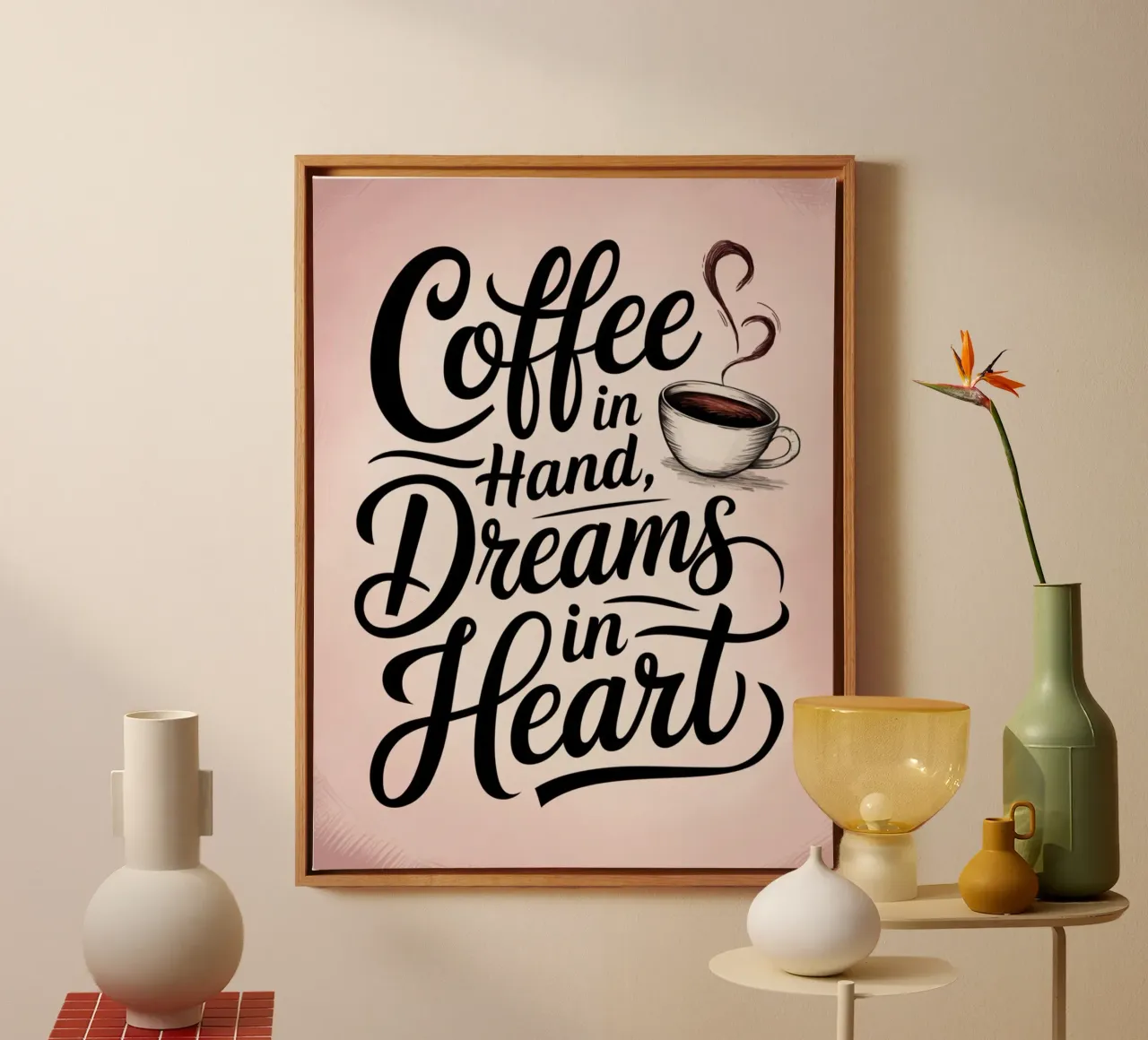 Un café dans la main, des rêves dans le cœur toile de logic