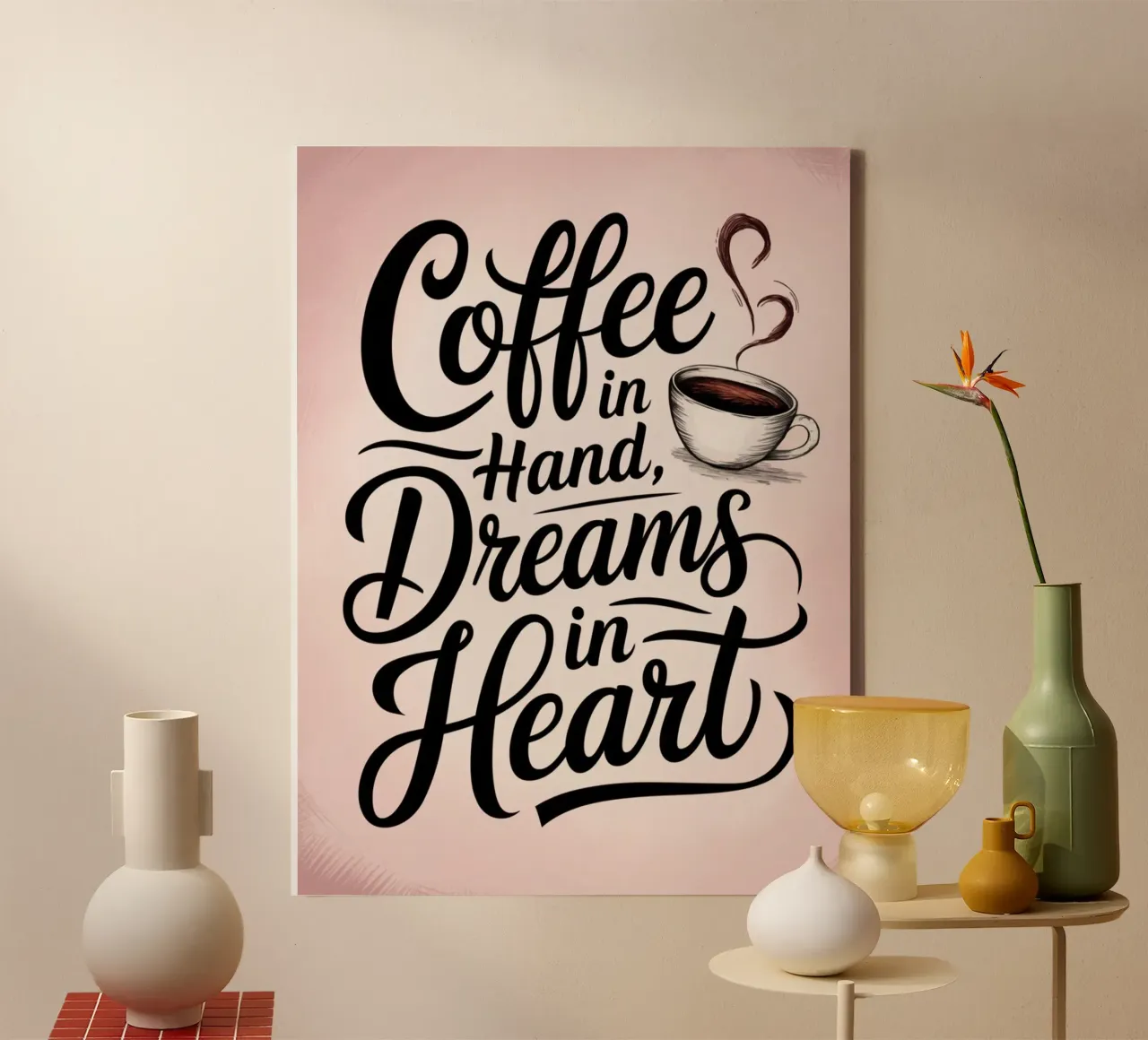 Un café dans la main, des rêves dans le cœur toile de logic