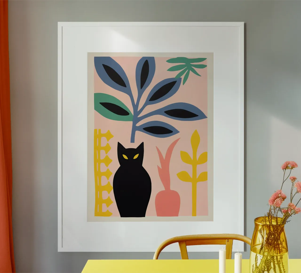 Natura morta di gatto molto enigmatica con piante d'appartamento poster da Autofocus