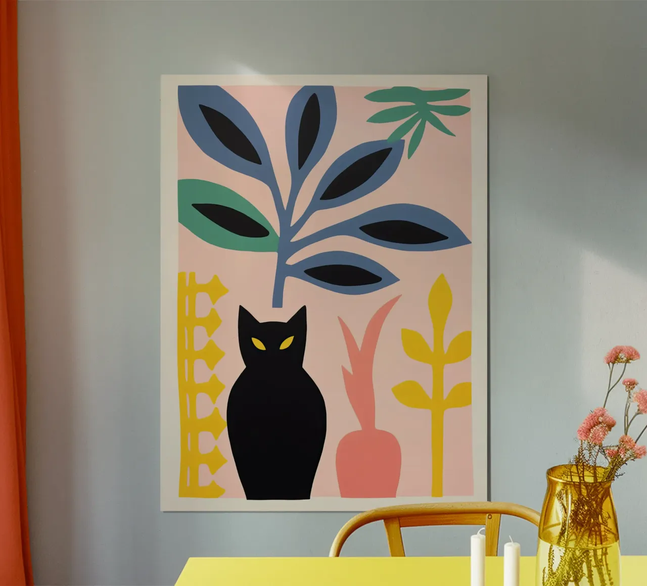 Natura morta di gatto molto enigmatica con piante d'appartamento poster da Autofocus