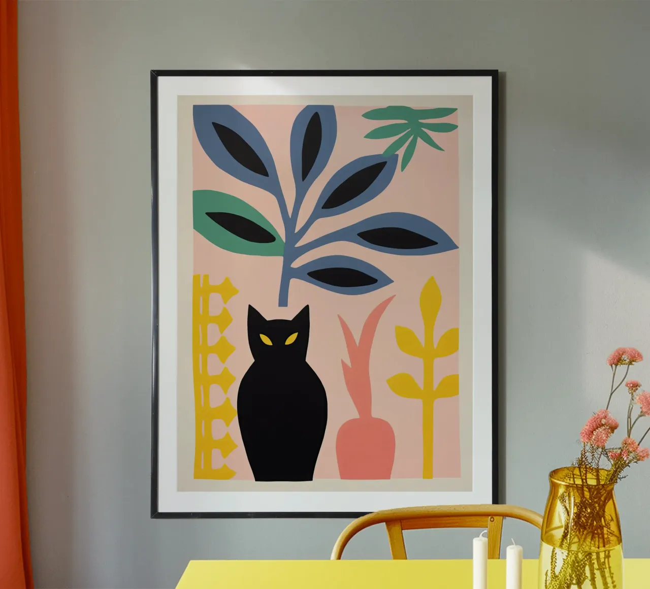 Natura morta di gatto molto enigmatica con piante d'appartamento poster da Autofocus