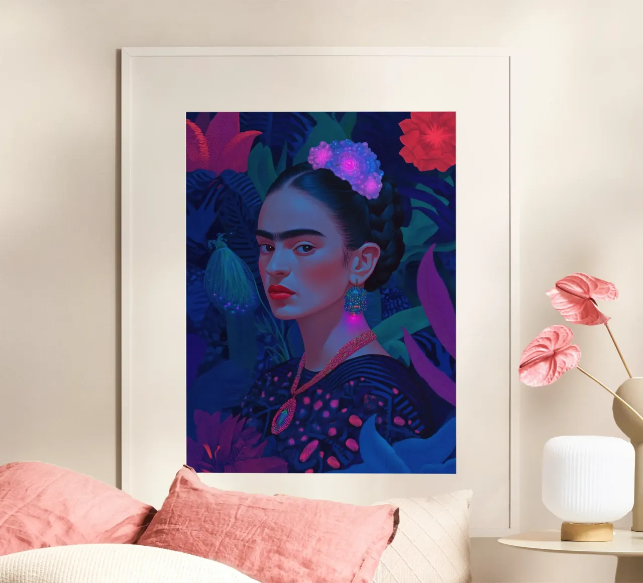 Autoritratto di Frida Kahlo poster con telaio in legno da Art Center