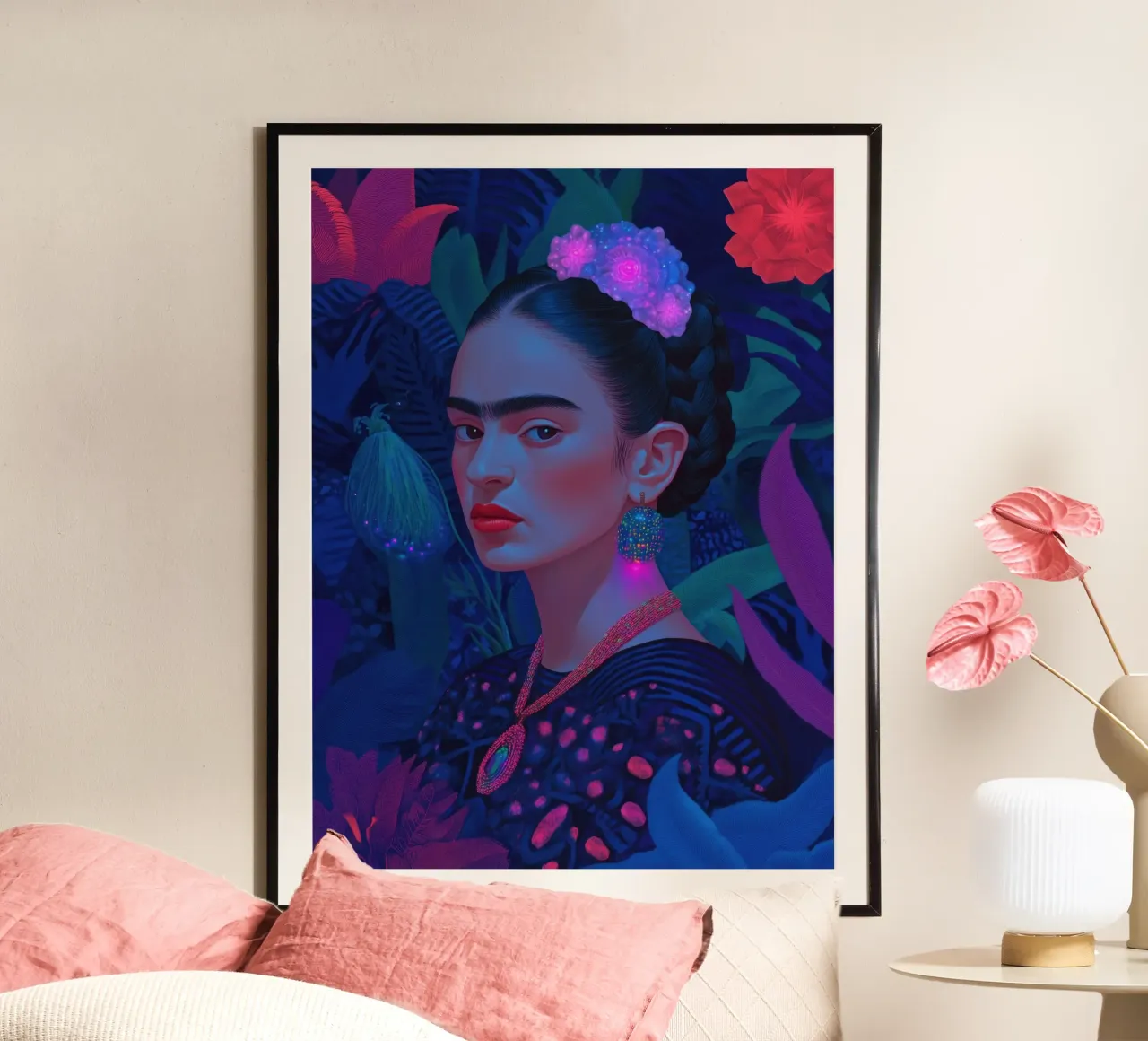 Autoritratto di Frida Kahlo poster con telaio in legno da Art Center