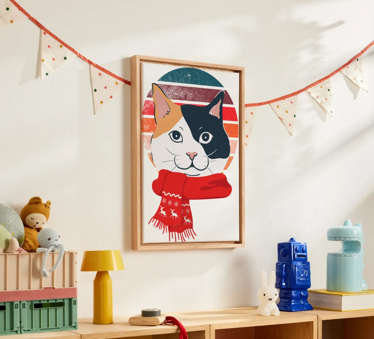 gatto con sciarpa rossa tela con Cornice a cassetta da yukihana