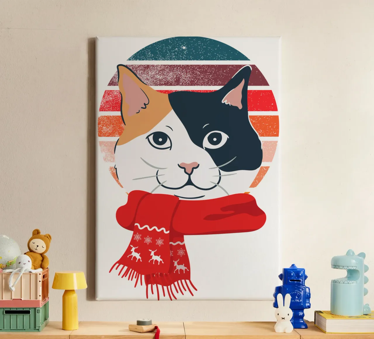 gatto con sciarpa rossa tela con Cornice a cassetta da yukihana