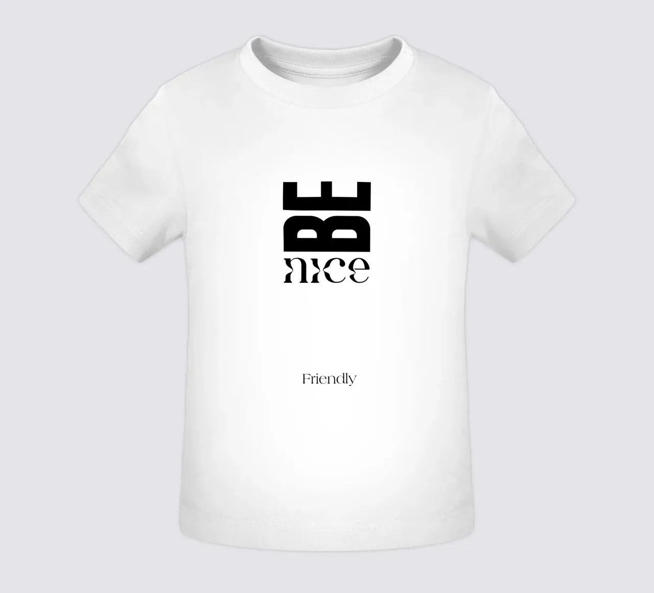 Be Nice Friendly Semplice tipografia minimalista maglietta neonato da YV TYPOGRAPHY
