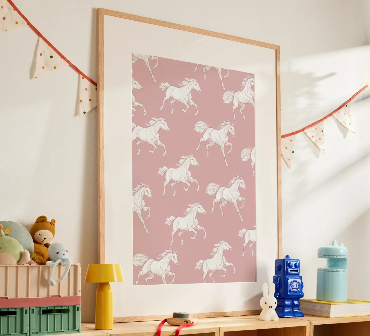 White Horses Pattern Poster von Jungle Joy Art