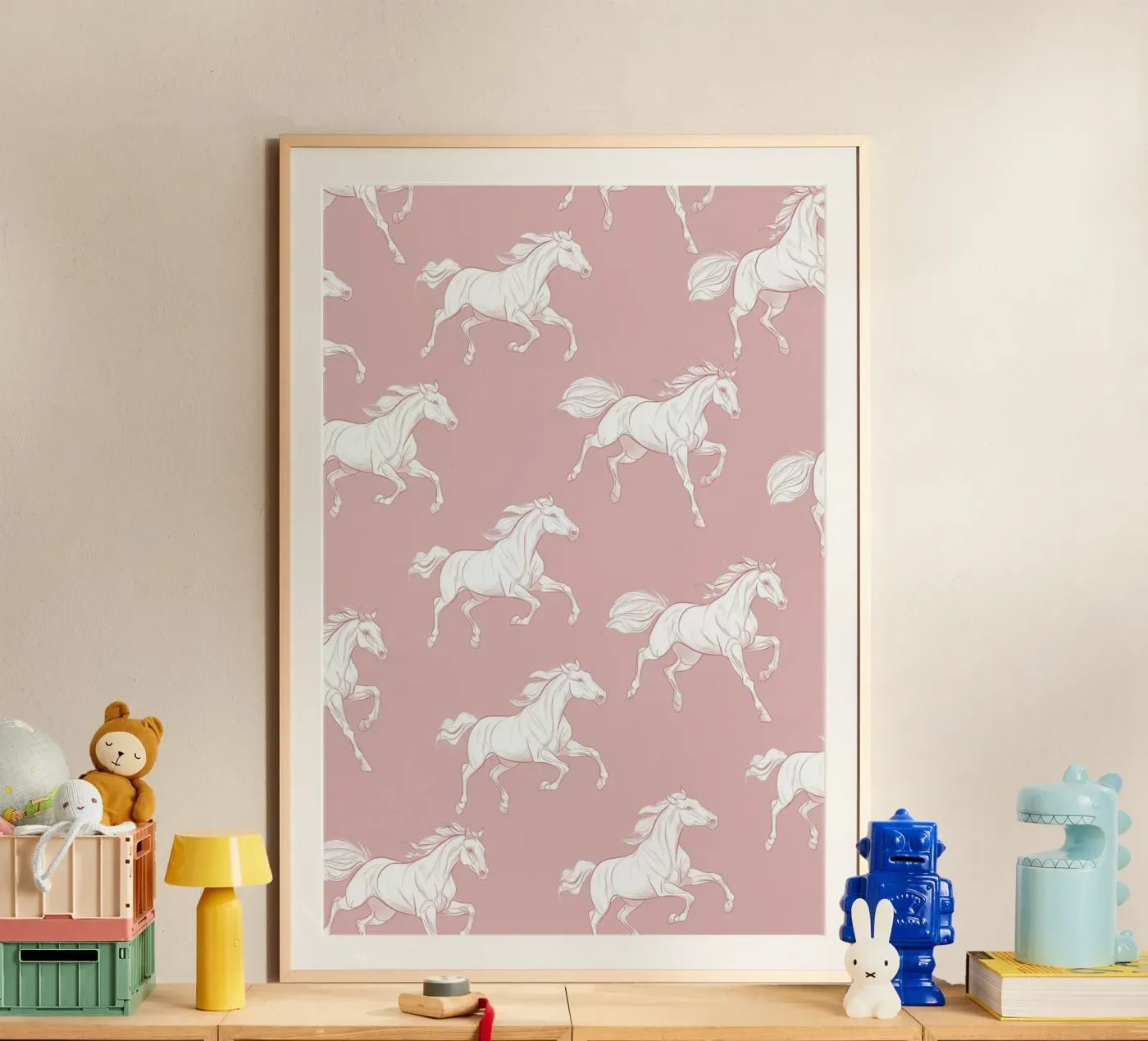 White Horses Pattern Poster von Jungle Joy Art
