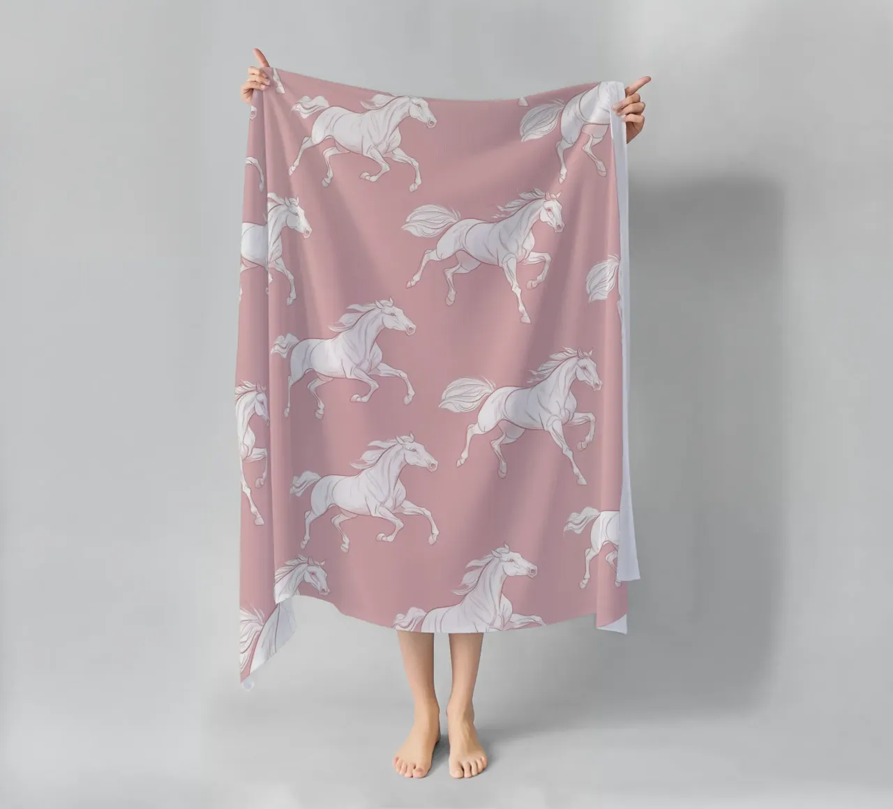 Motivo Cavalli bianchi telo mare da Jungle Joy Art