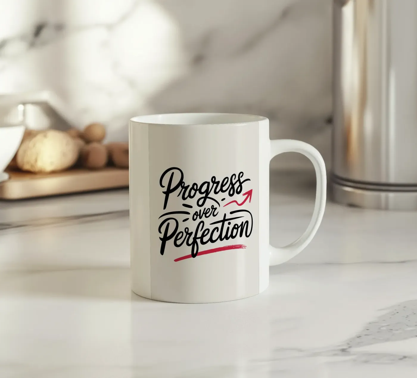 Progress Over Perfection ceramic mug by logic