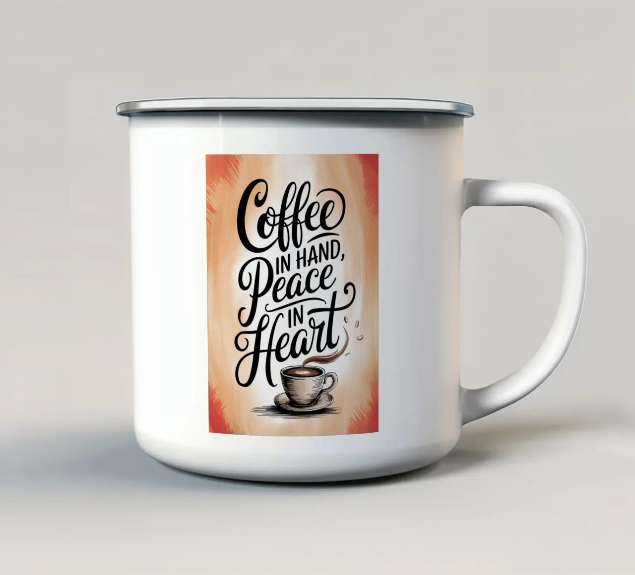 Kaffee in der Hand, Frieden im Herzen Emaille Tasse von logic
