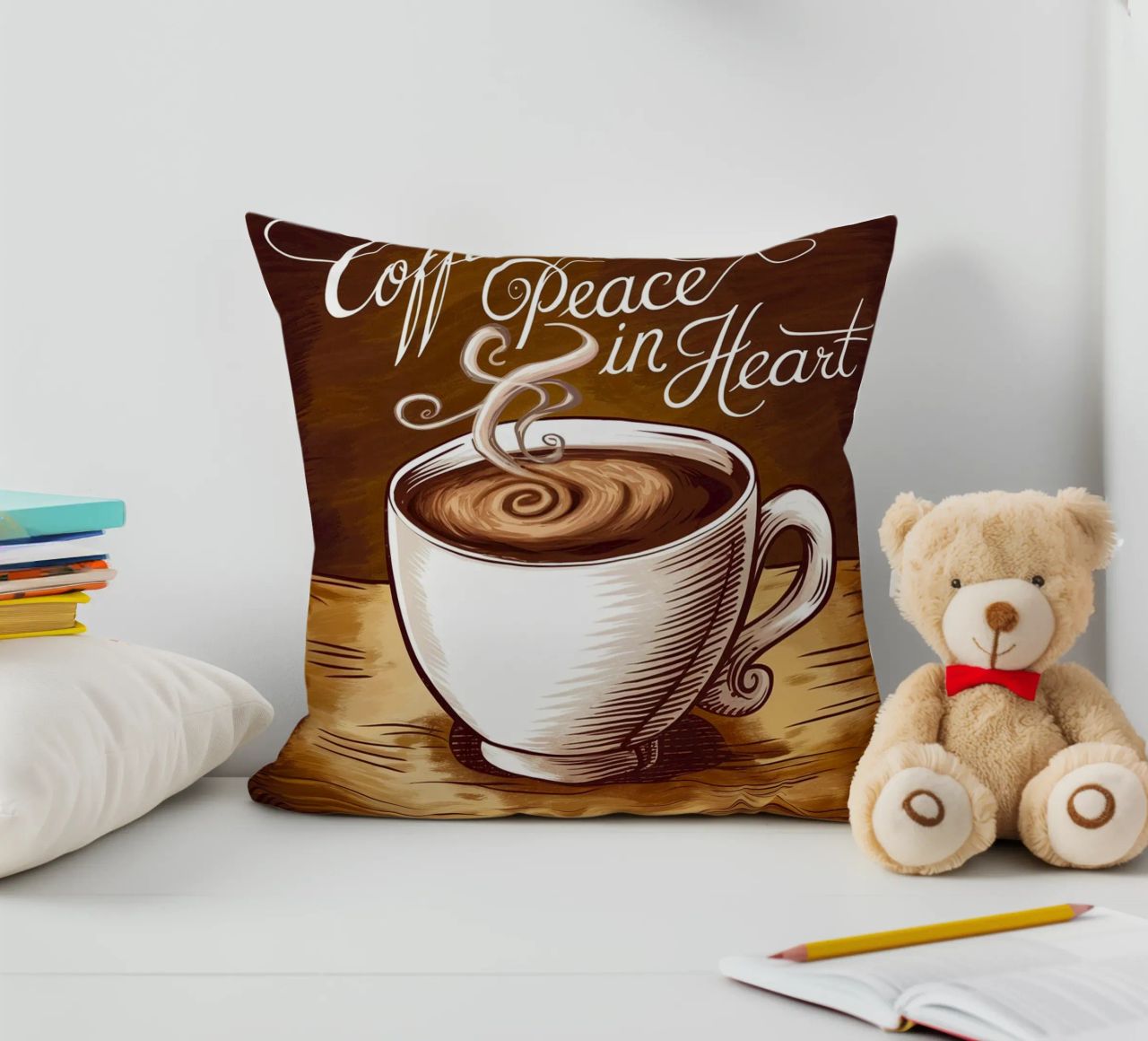 Caffè in mano, pace nel cuore cuscino da logic