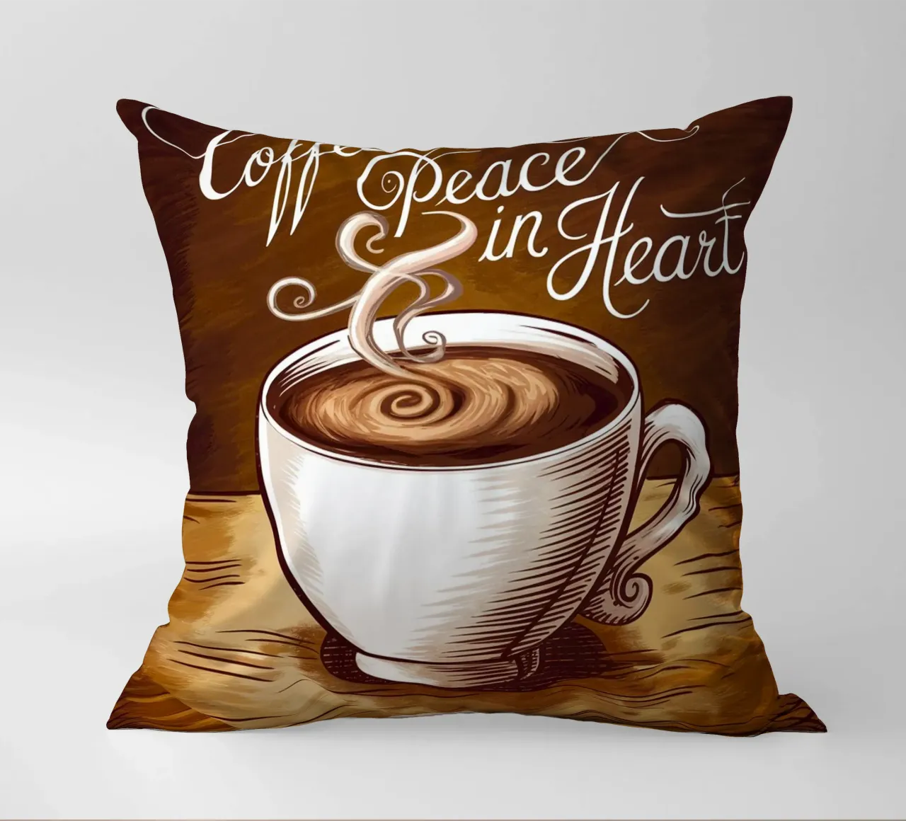 Coffee in Hand, Peace in Heart decorative cushion by logic