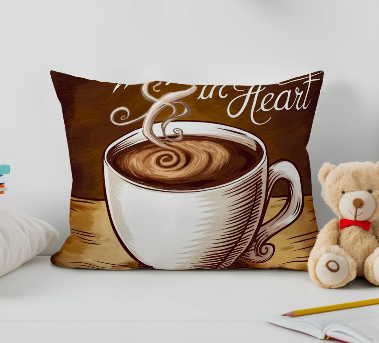 Caffè in mano, pace nel cuore cuscino da logic