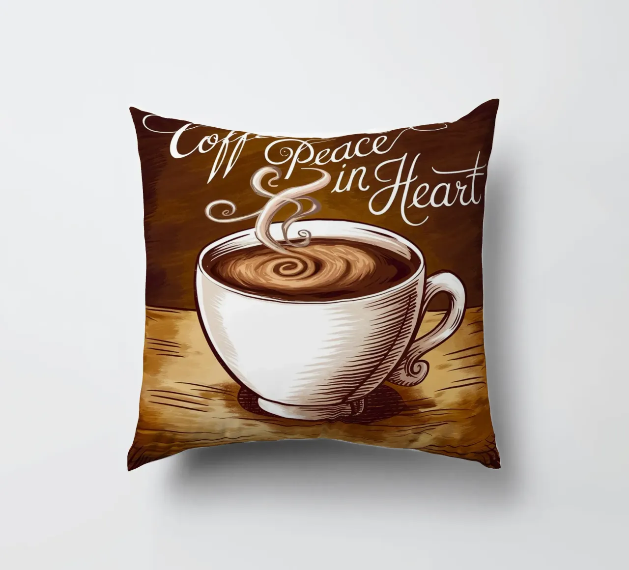 Coffee in Hand, Peace in Heart decorative cushion by logic