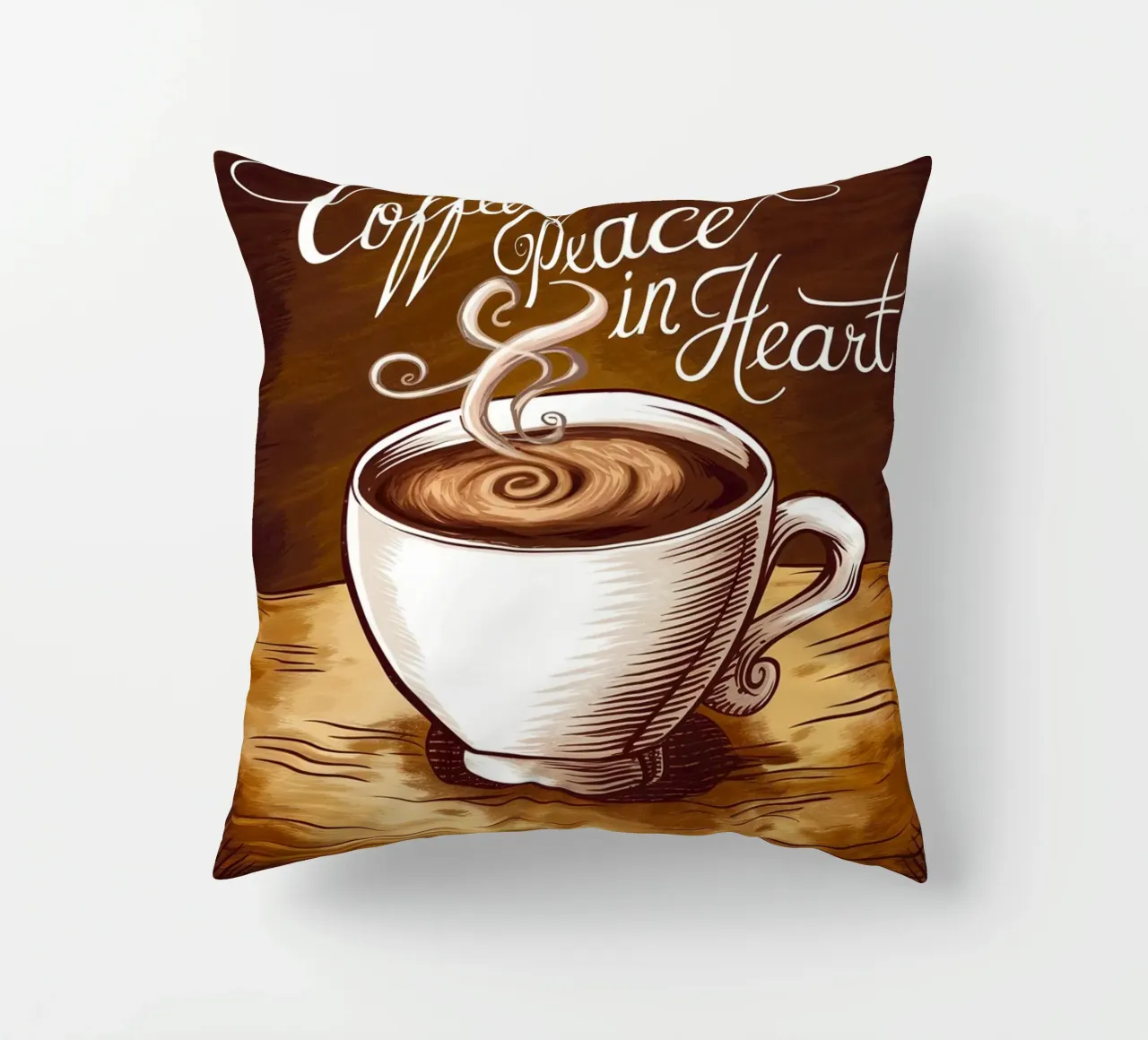 Coffee in Hand, Peace in Heart decorative cushion by logic
