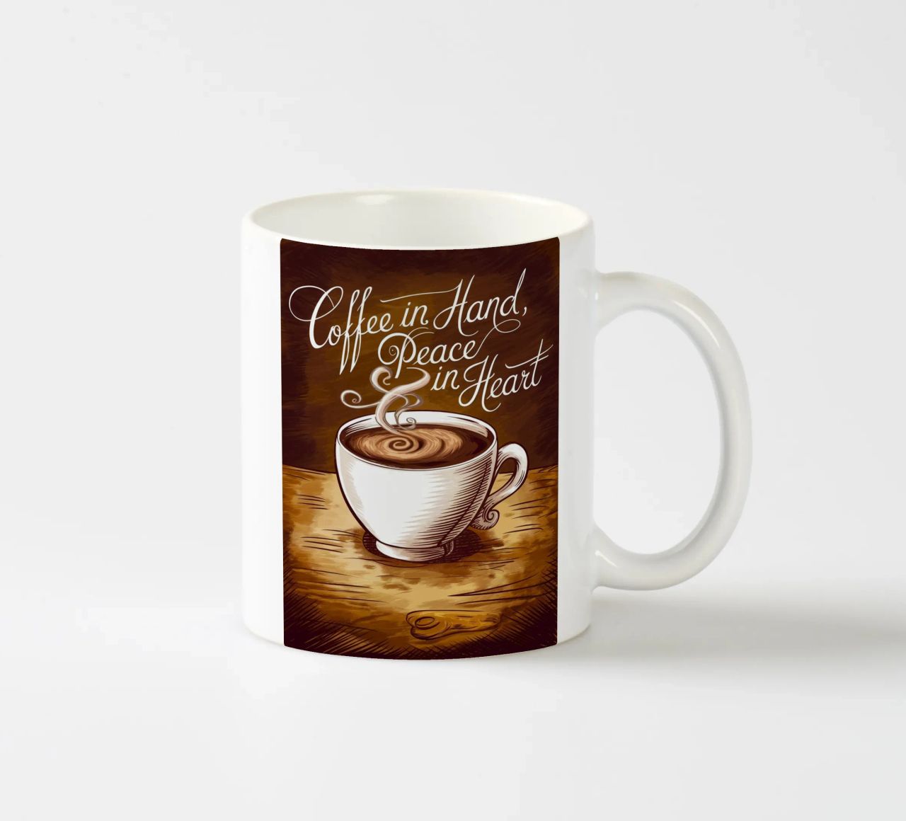 Koffie in de hand, vrede in het hart keramische mok van logic