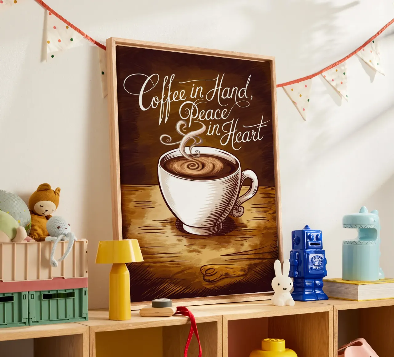 Caffè in mano, pace nel cuore tela con Cornice a cassetta da logic