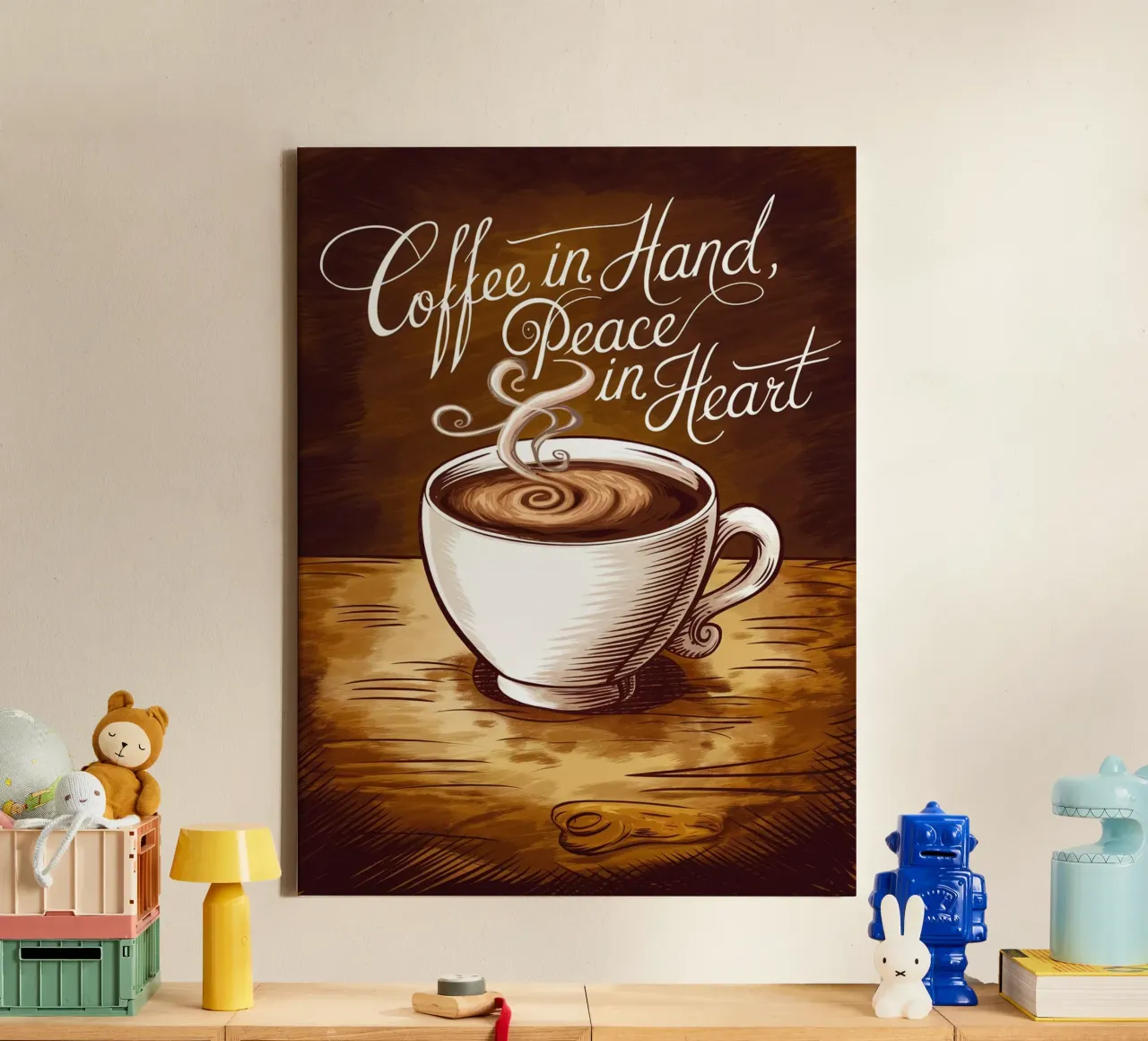 Caffè in mano, pace nel cuore tela con Cornice a cassetta da logic
