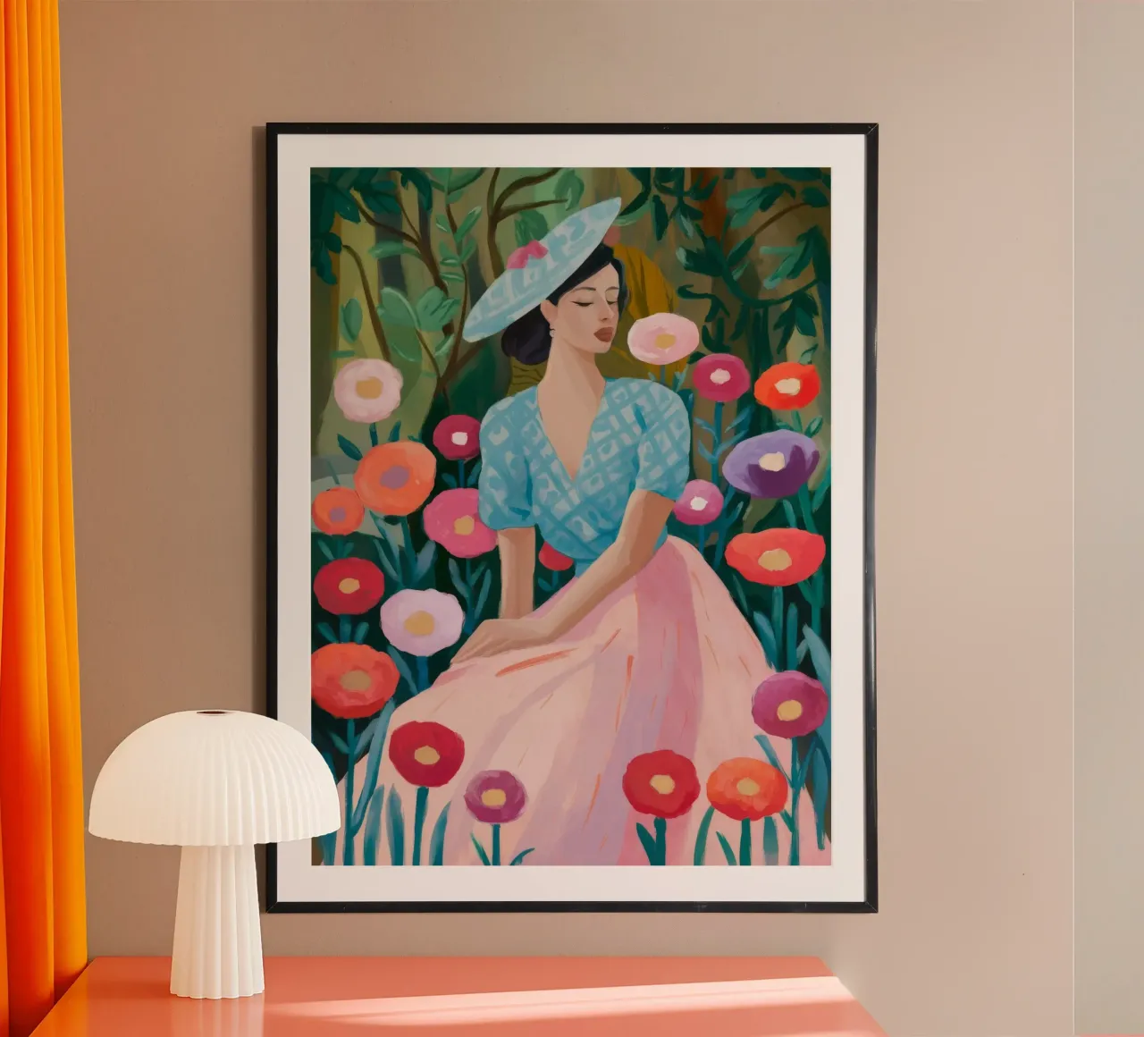 Tranquillità del giardino poster con telaio in legno da Artie Shifa