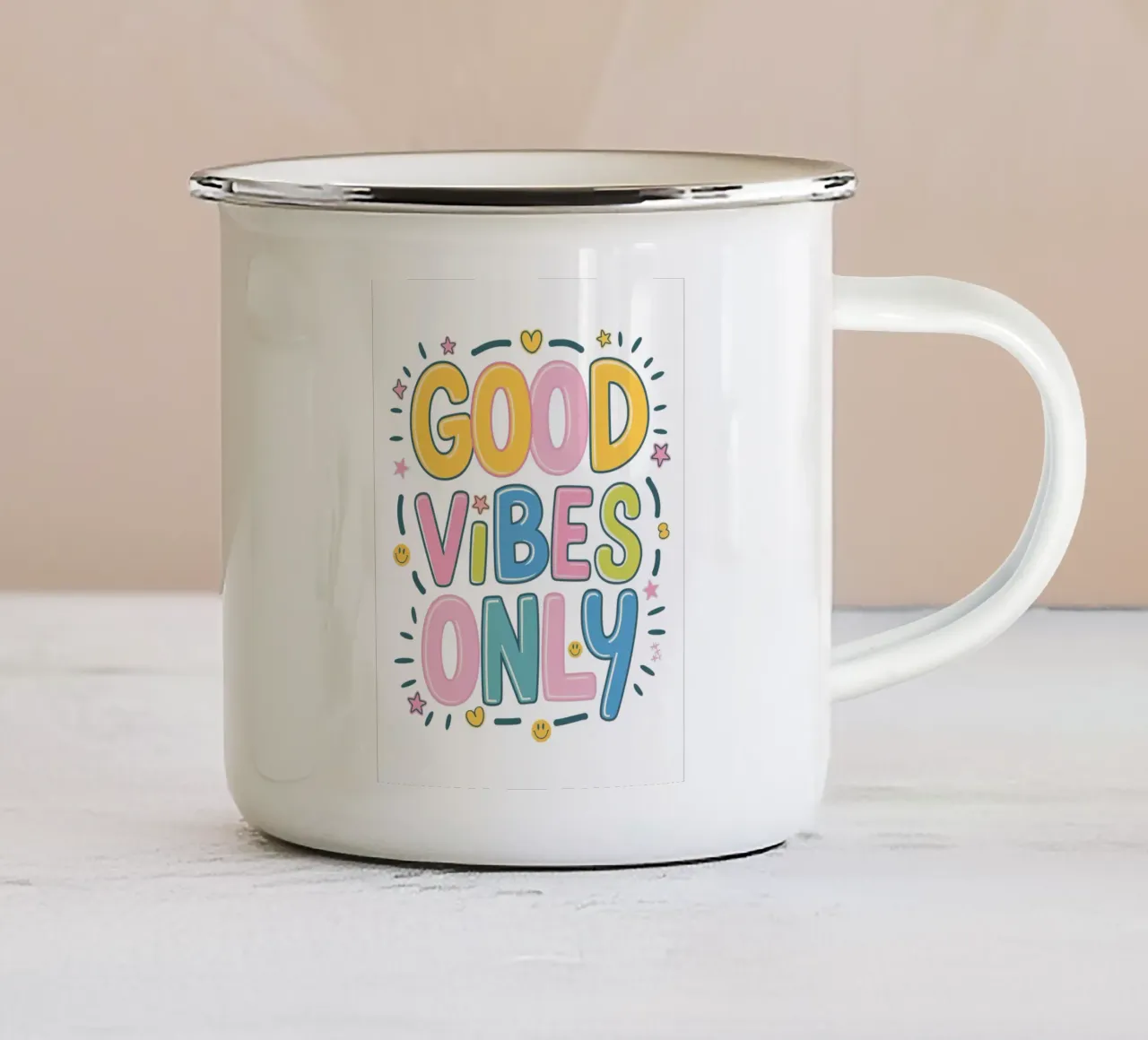 Solo buone vibrazioni tazza in smalto da logic