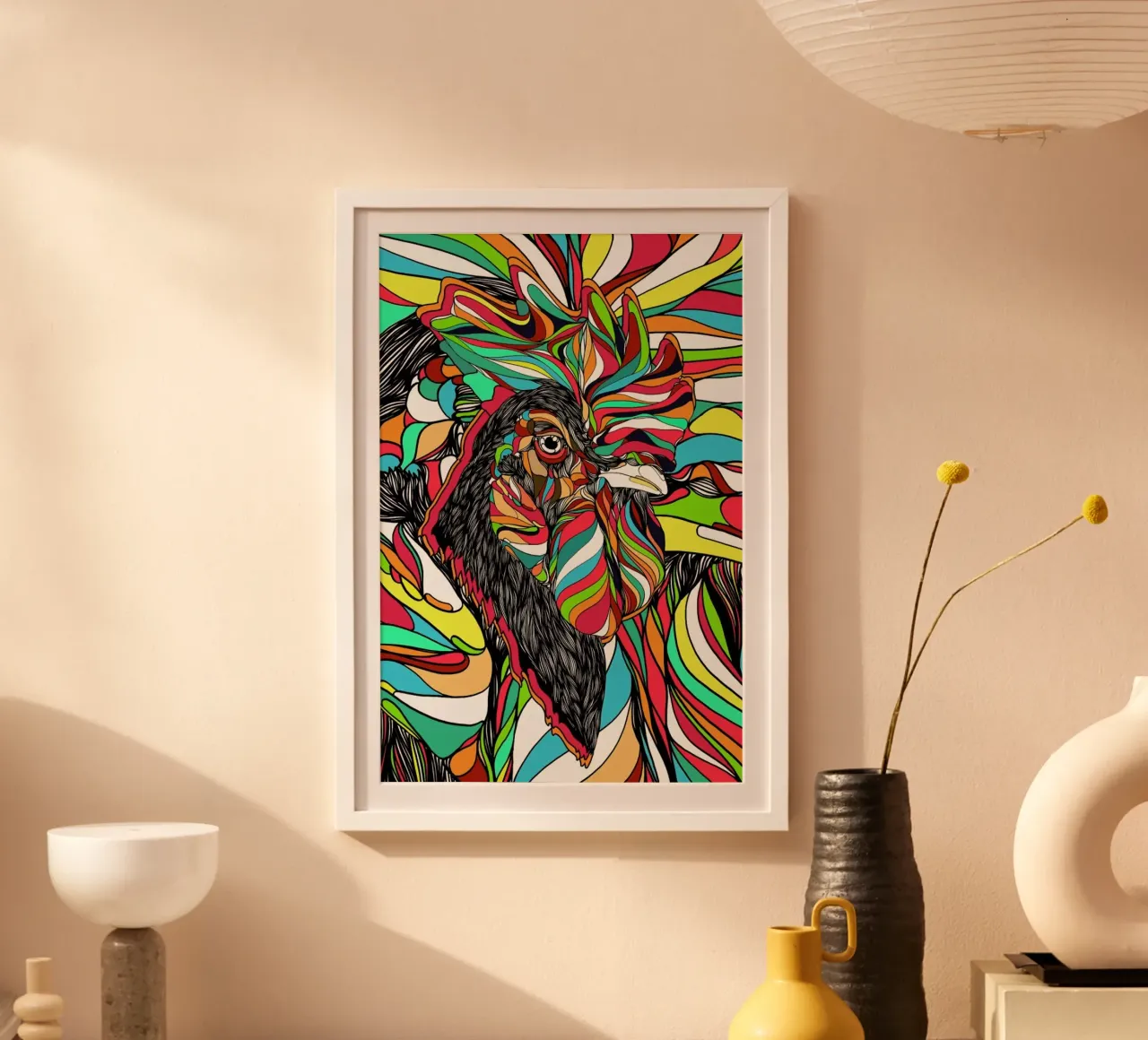 Tropical Cock poster with wooden frame by Danny Ivan