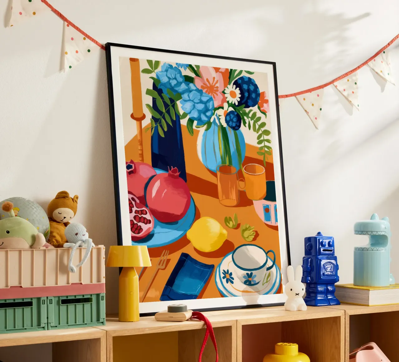 Lebendiges Stillleben Poster mit Holzrahmen von Artie Shifa