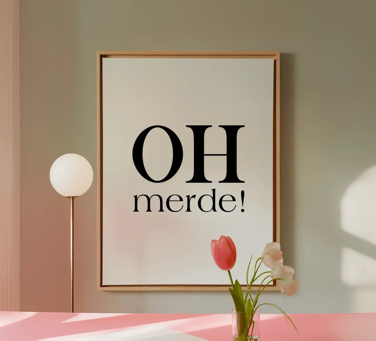 Oh Merde Simple Minimalist Elegant Typography canvas with Floater frame by YV TYPOGRAPHY