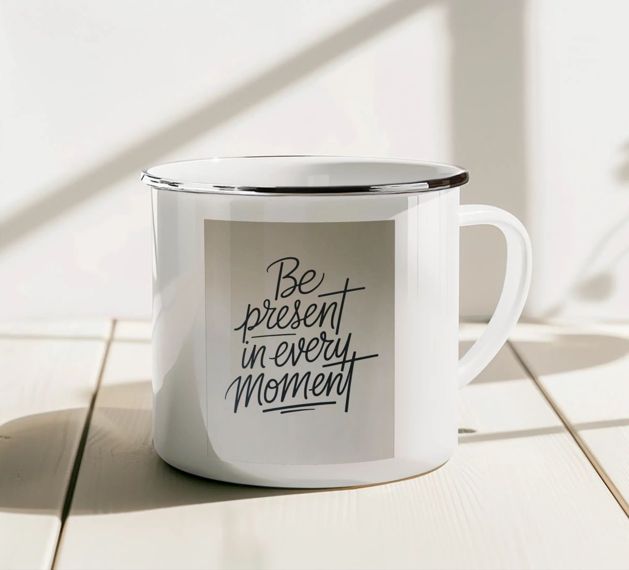 Essere presenti in ogni momento tazza in smalto da logic