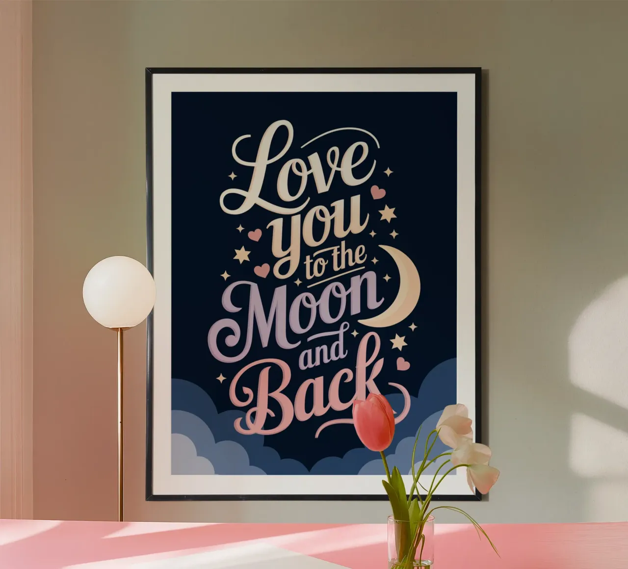 Ti amo fino alla luna e ritorno poster con telaio in legno da logic