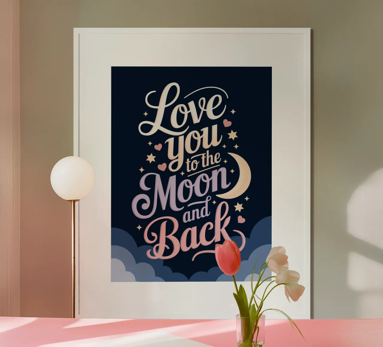 Ti amo fino alla luna e ritorno poster con telaio in legno da logic