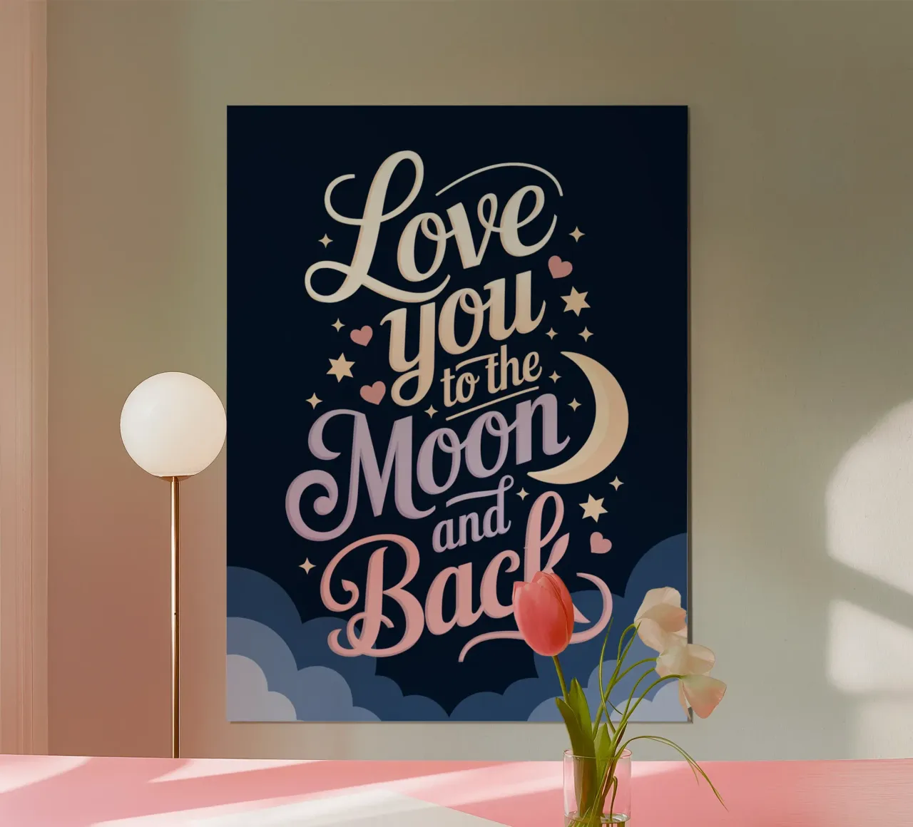 Ti amo fino alla luna e ritorno poster con telaio in legno da logic