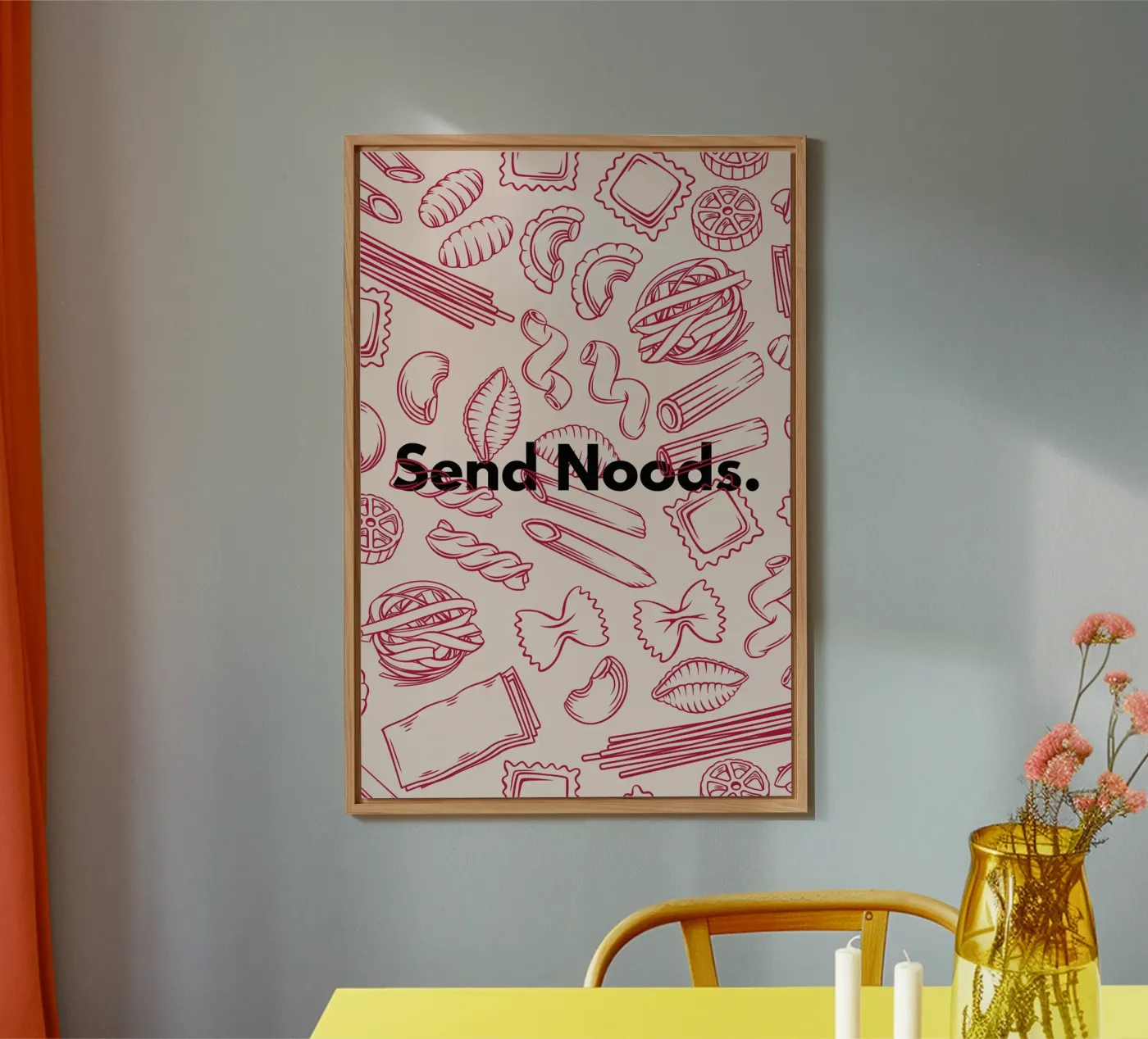 Send Noods Pasta - Poster in Rosa mit Nudelmuster forex plate by The Wall Lab - by Zoé