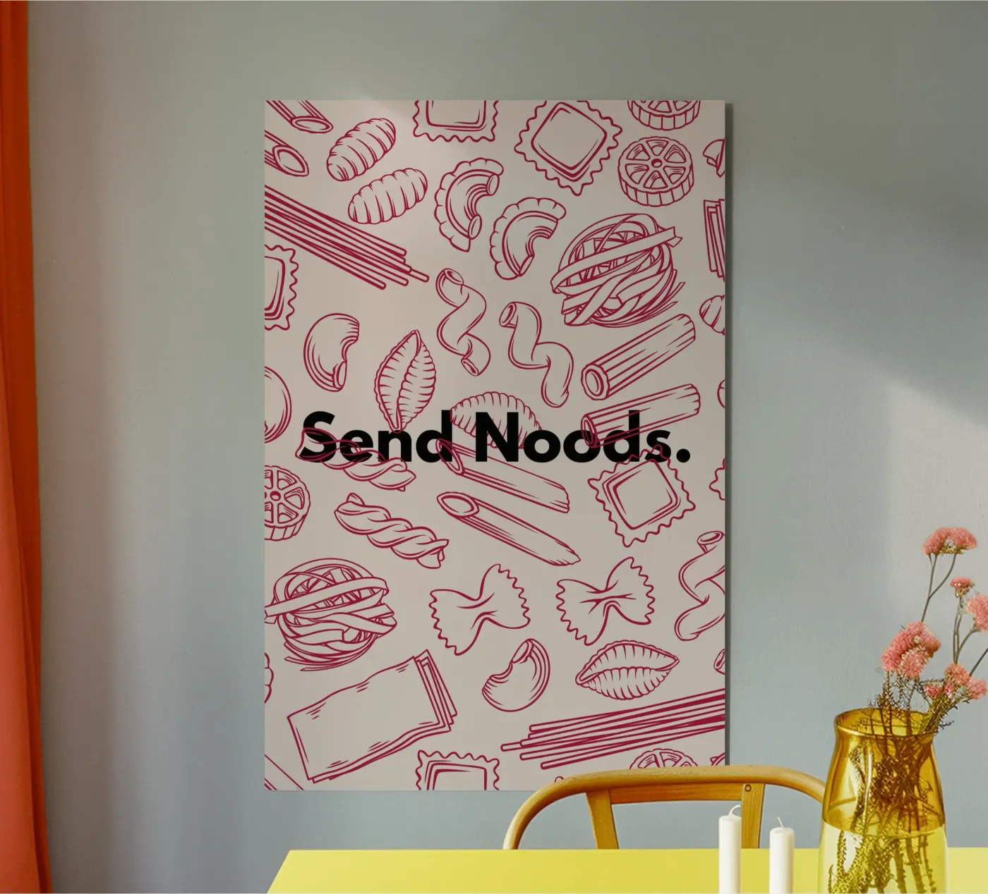 Send Noods Pasta - Poster in Rosa mit Nudelmuster forex plate by The Wall Lab - by Zoé
