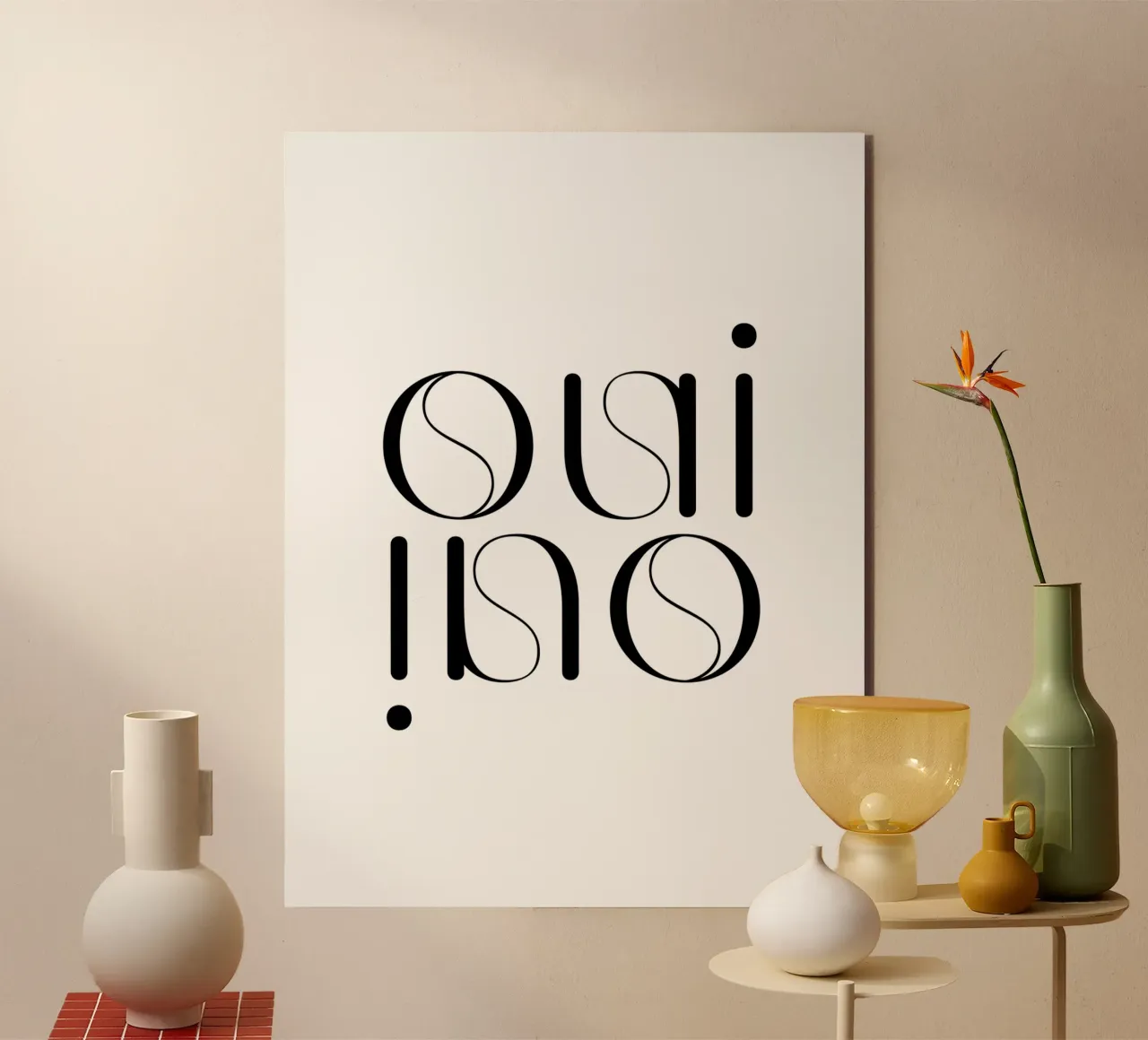 Oui Oui Tipografia Minimalista Semplice Moderna alluminio dibond da YV TYPOGRAPHY
