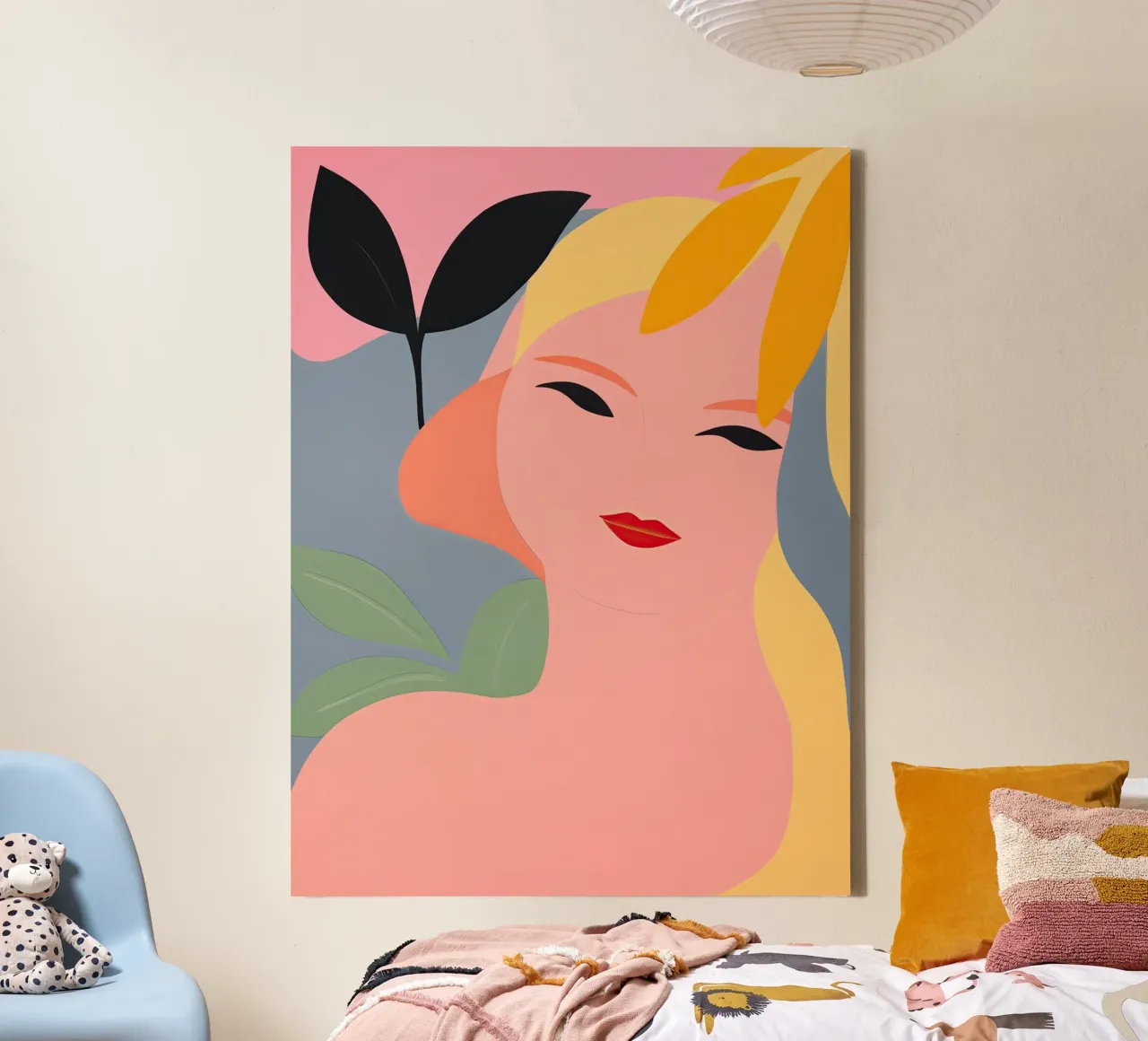 Sunbathing | Minimalist portrait of a woman canvas with Floater frame by Autofocus
