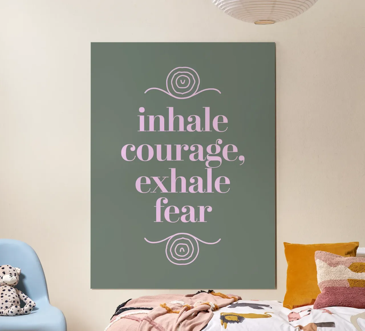 Inspirare coraggio, espirare paura poster con telaio in legno da logic