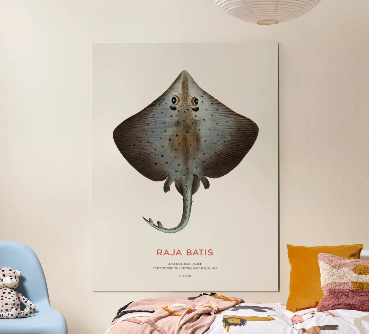 Blauer Rochen oder Raja batis Poster mit Holzrahmen von Vintagrafica