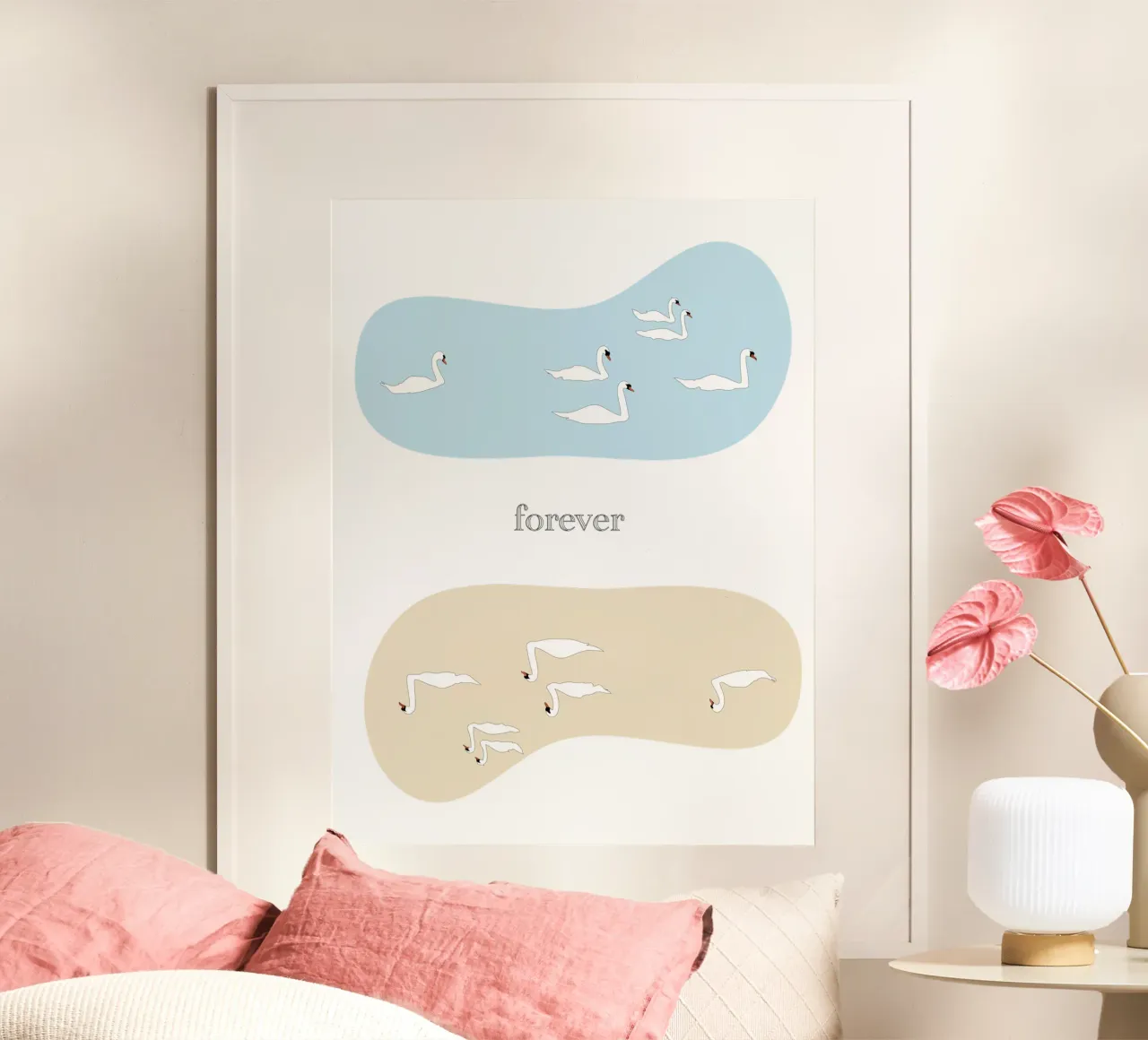 forever - swan poster con telaio in legno da natural neutral