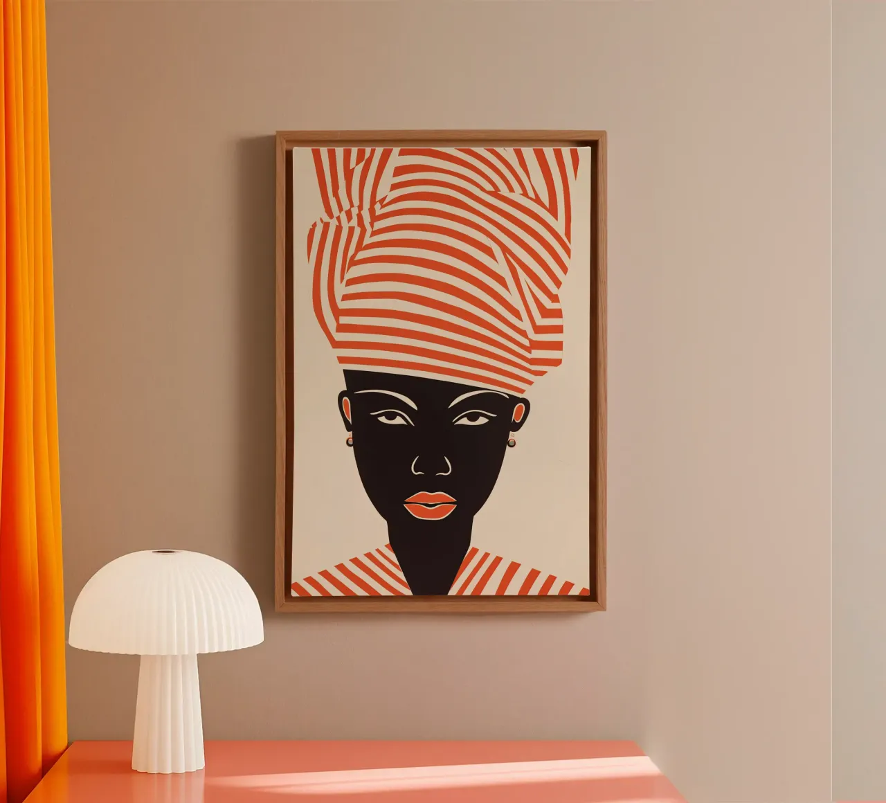 Donna africana con turbante a strisce rosse | Line art tela con Cornice a cassetta da Autofocus