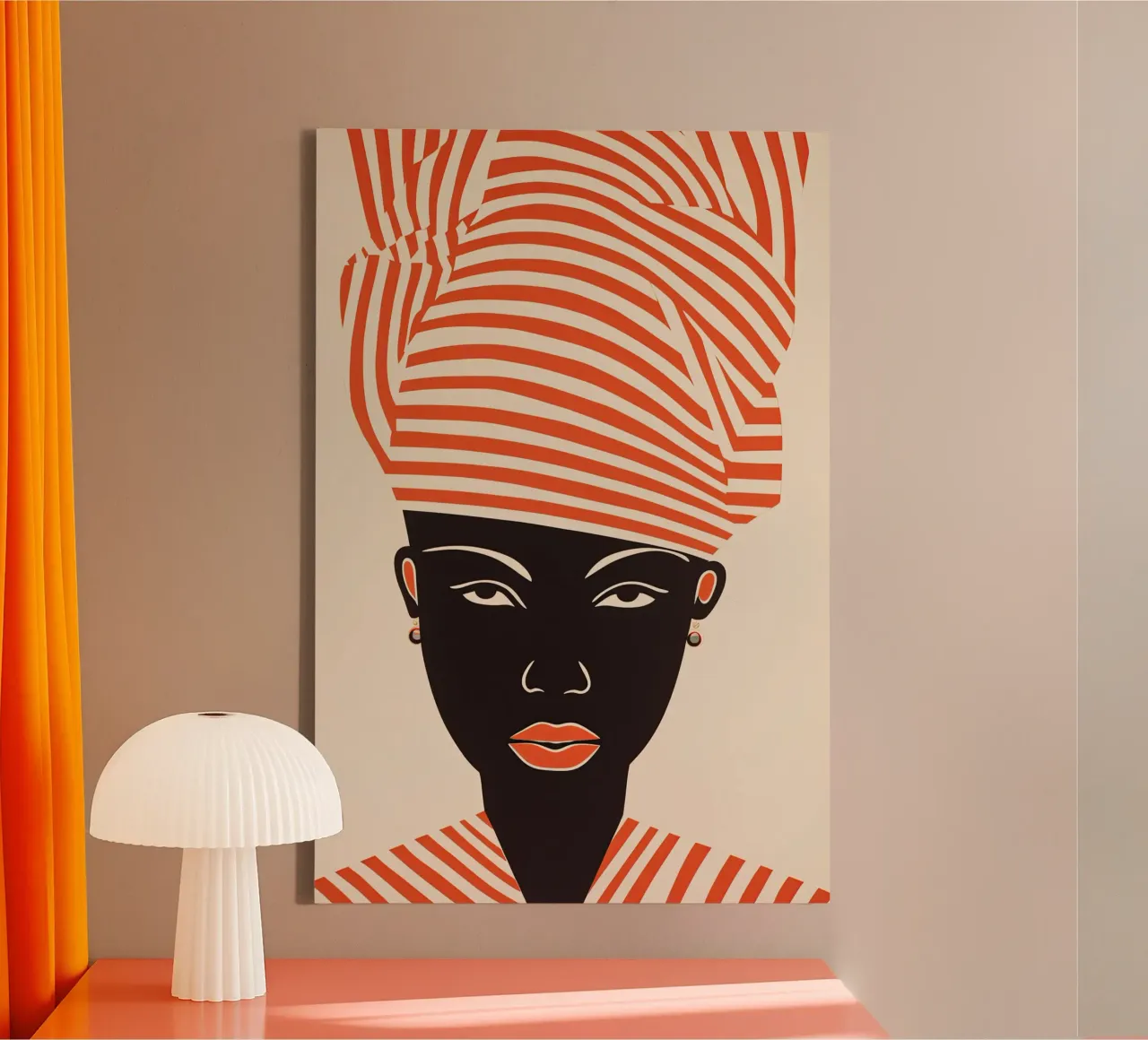 Donna africana con turbante a strisce rosse | Line art tela con Cornice a cassetta da Autofocus